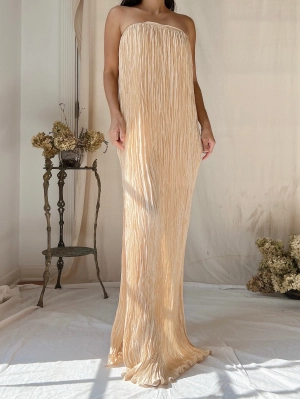 2000s Silk Pleated Gown - S-M