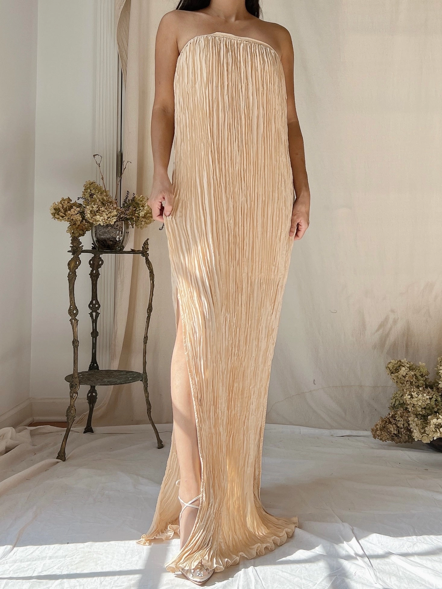 2000s Silk Pleated Gown - S-M