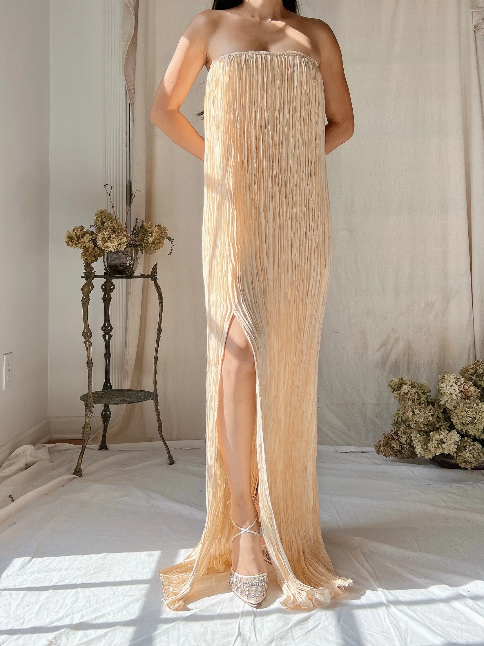 2000s Silk Pleated Gown - S-M