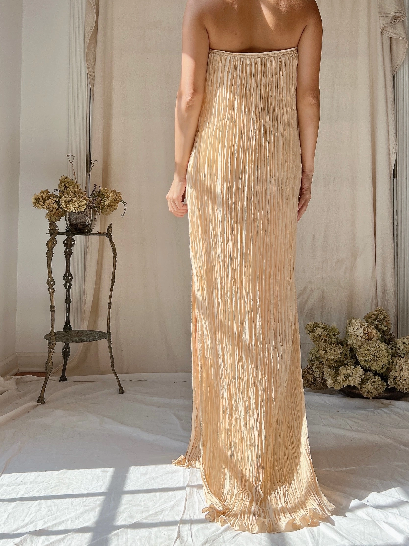 2000s Silk Pleated Gown - S-M