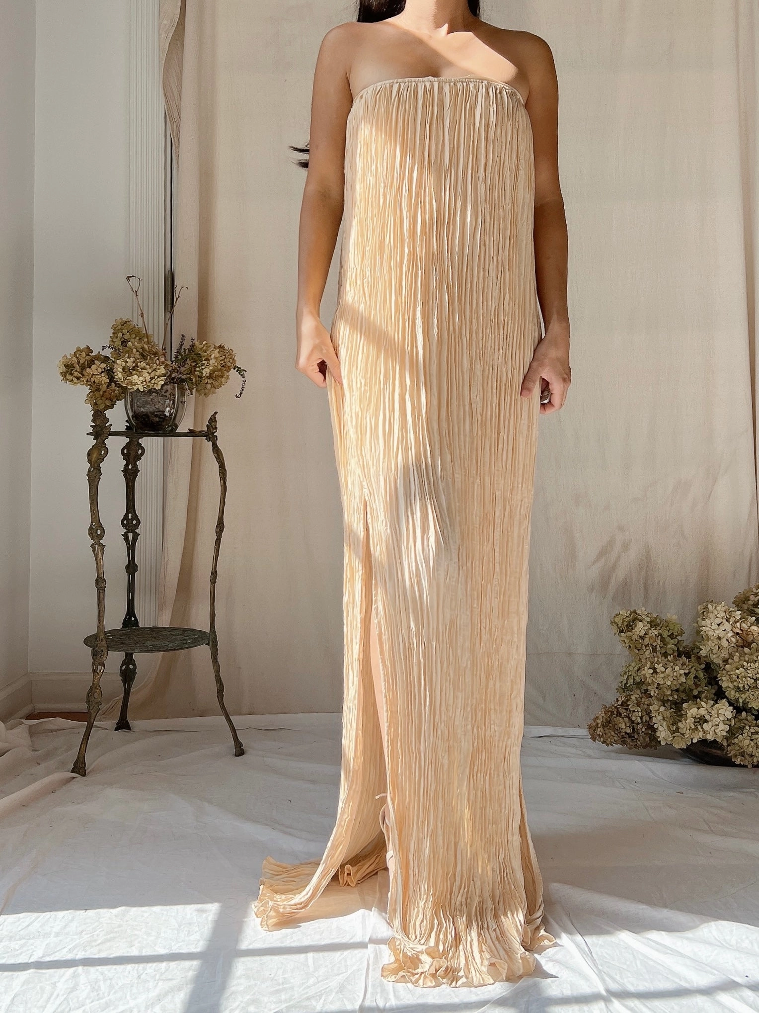 2000s Silk Pleated Gown - S-M