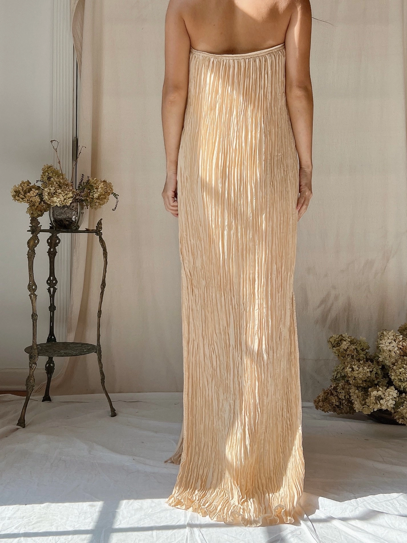 2000s Silk Pleated Gown - S-M