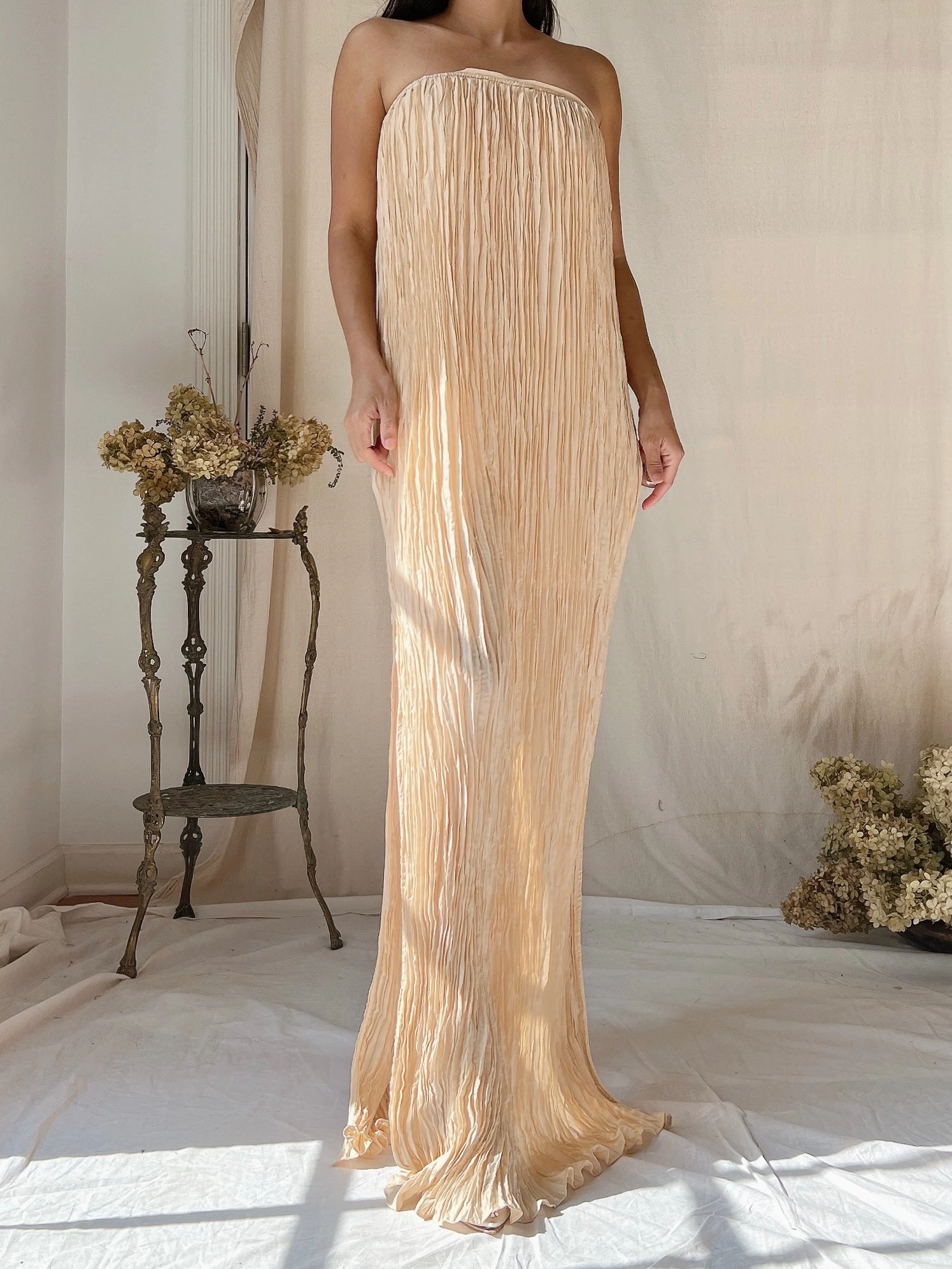 2000s Silk Pleated Gown - S-M