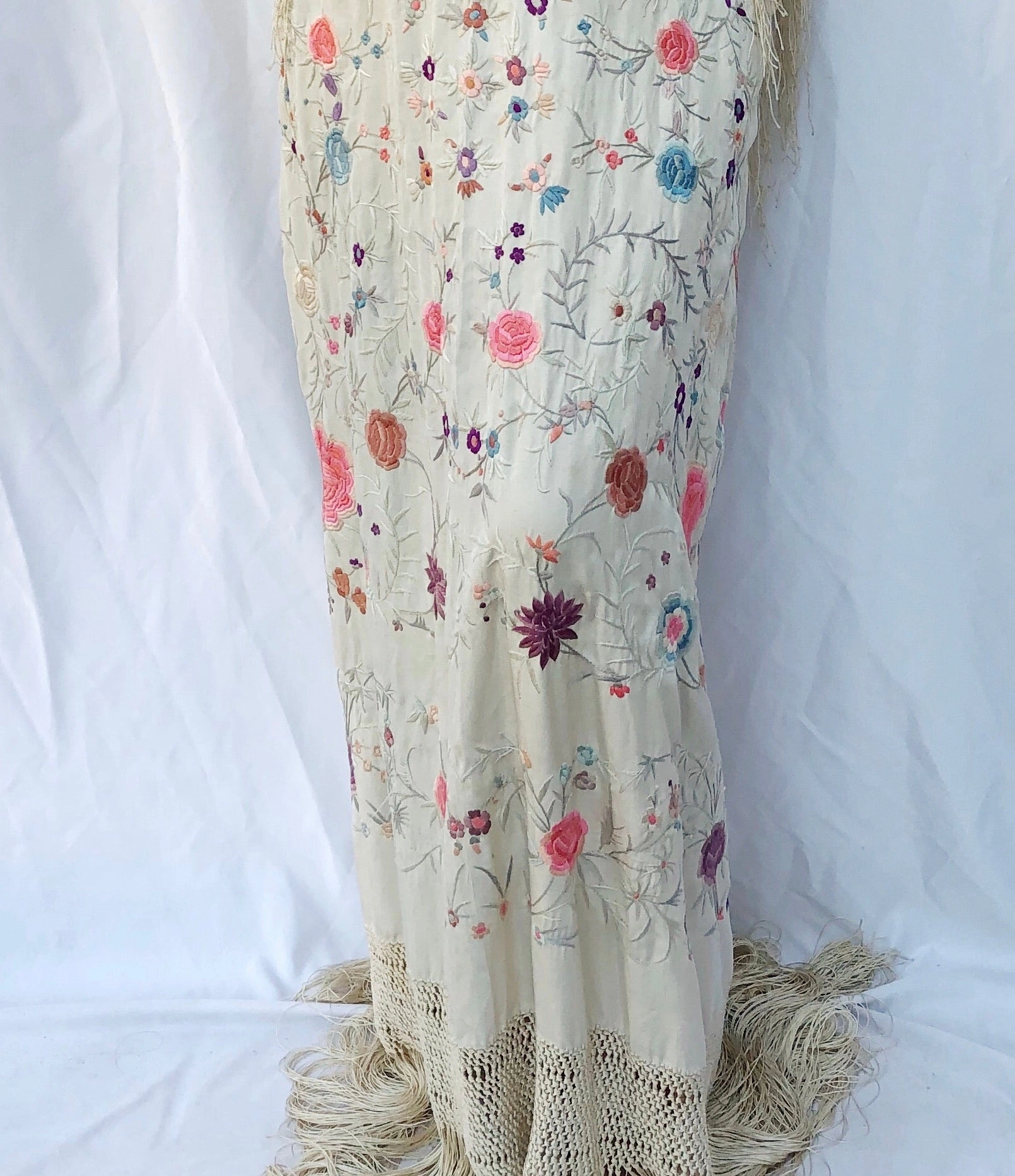 Antique Embroidered Dress with Crochet Straps - S