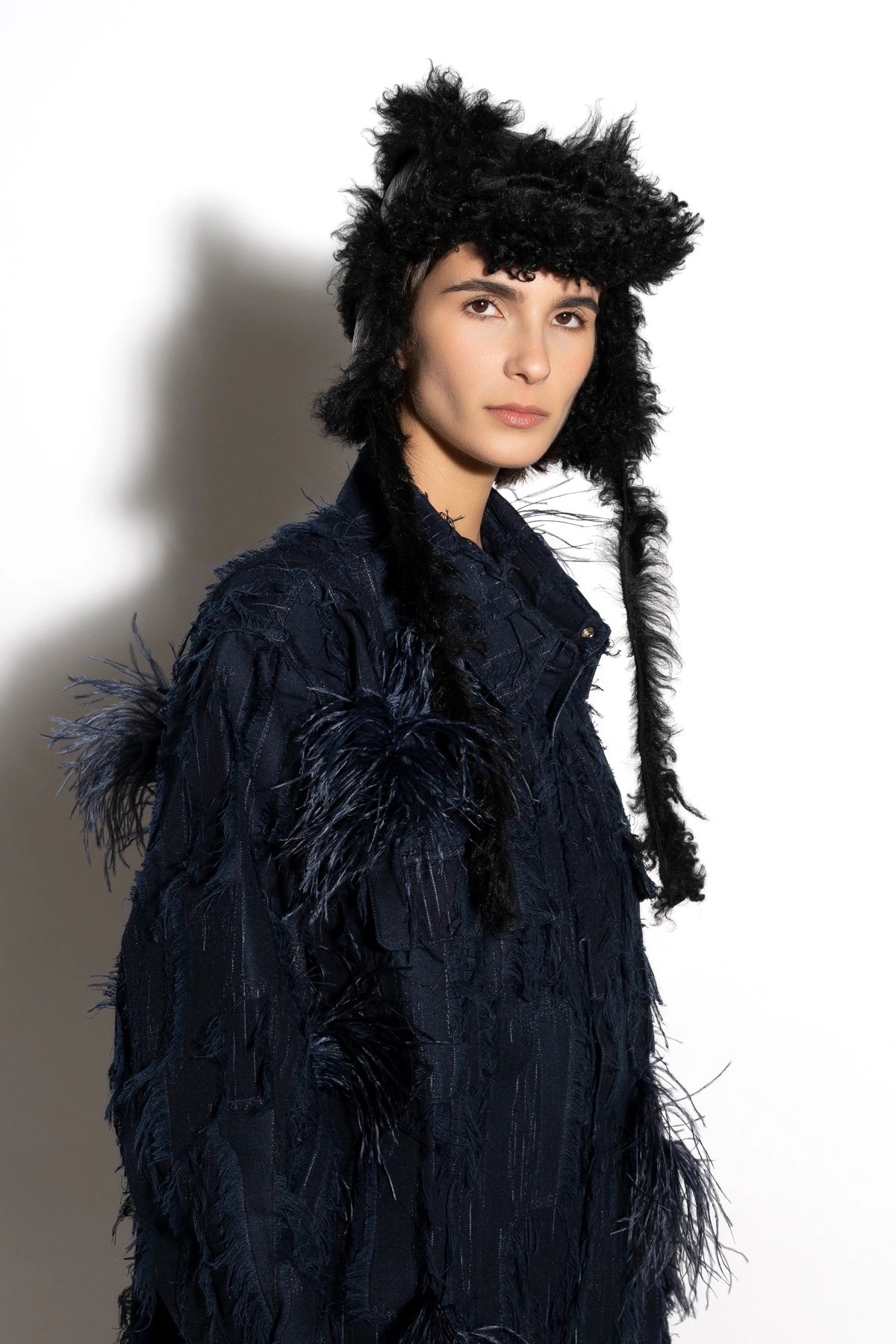 BLACK LEATHER EAR COVER HAT