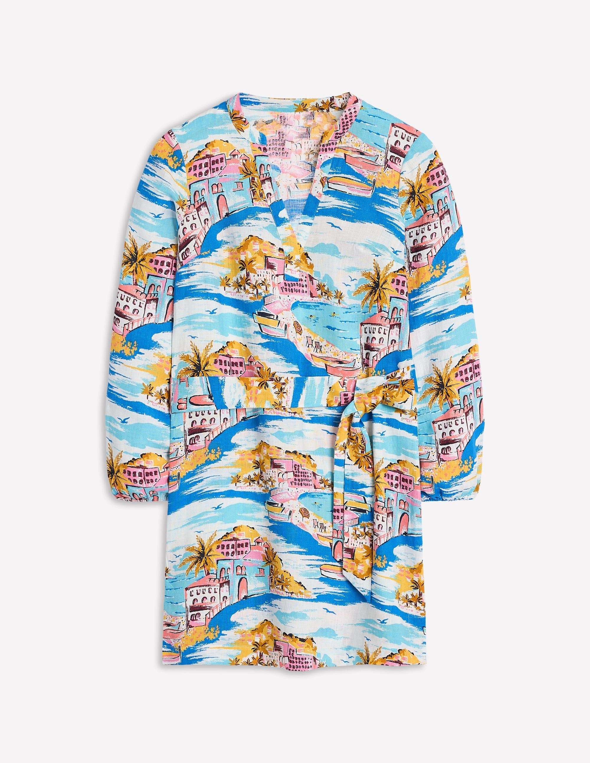 Cleo Linen Tie Waist Dress-Multi. Paradise Bay