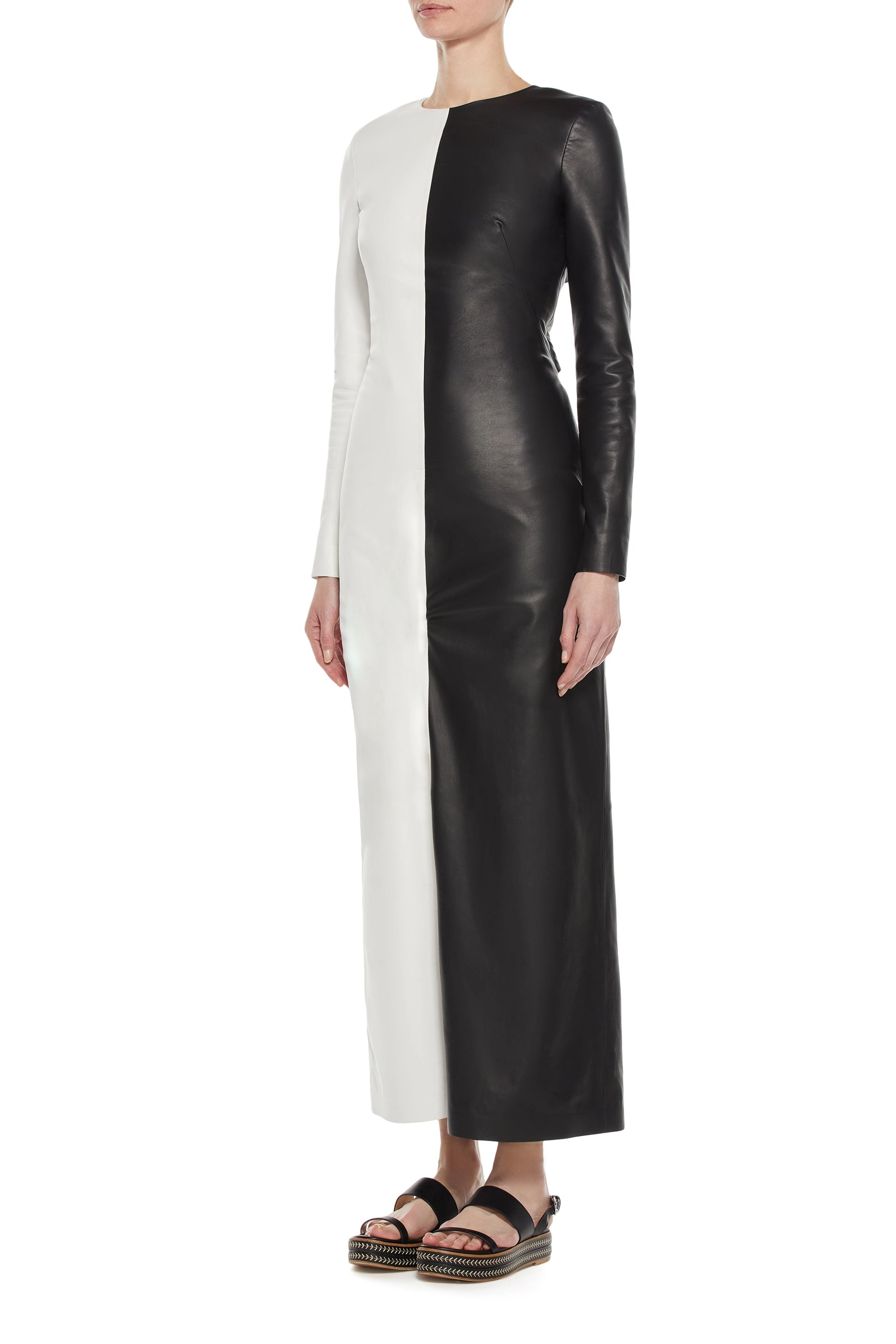 Currie Dress in Black & White Nappa Leather