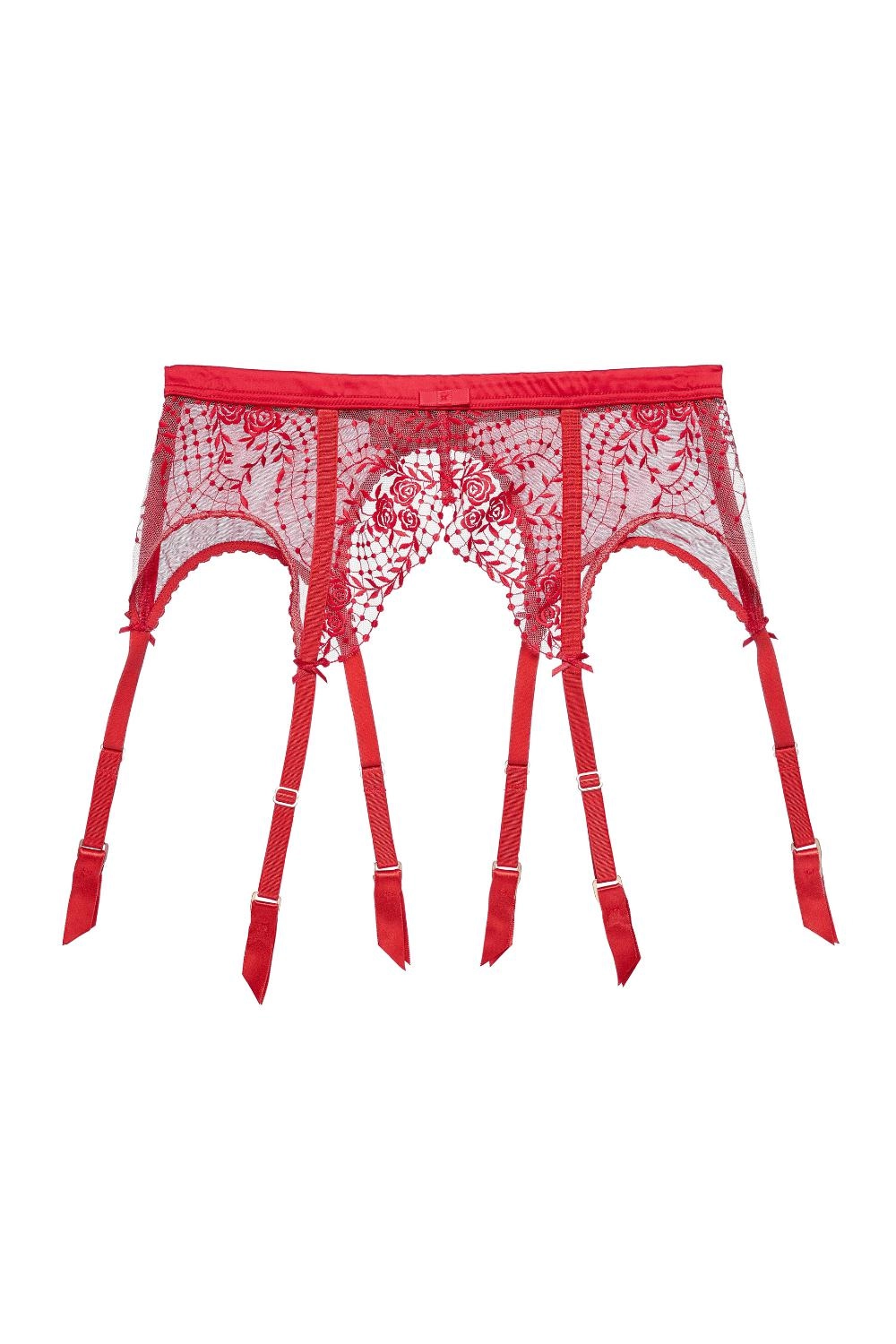 Dita Von Teese Julie's Roses Sheer Suspender Belt Roses Red