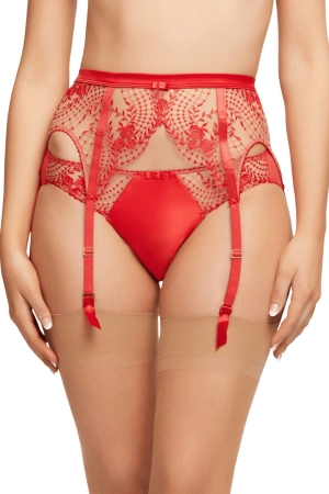 Dita Von Teese Julie's Roses Sheer Suspender Belt Roses Red