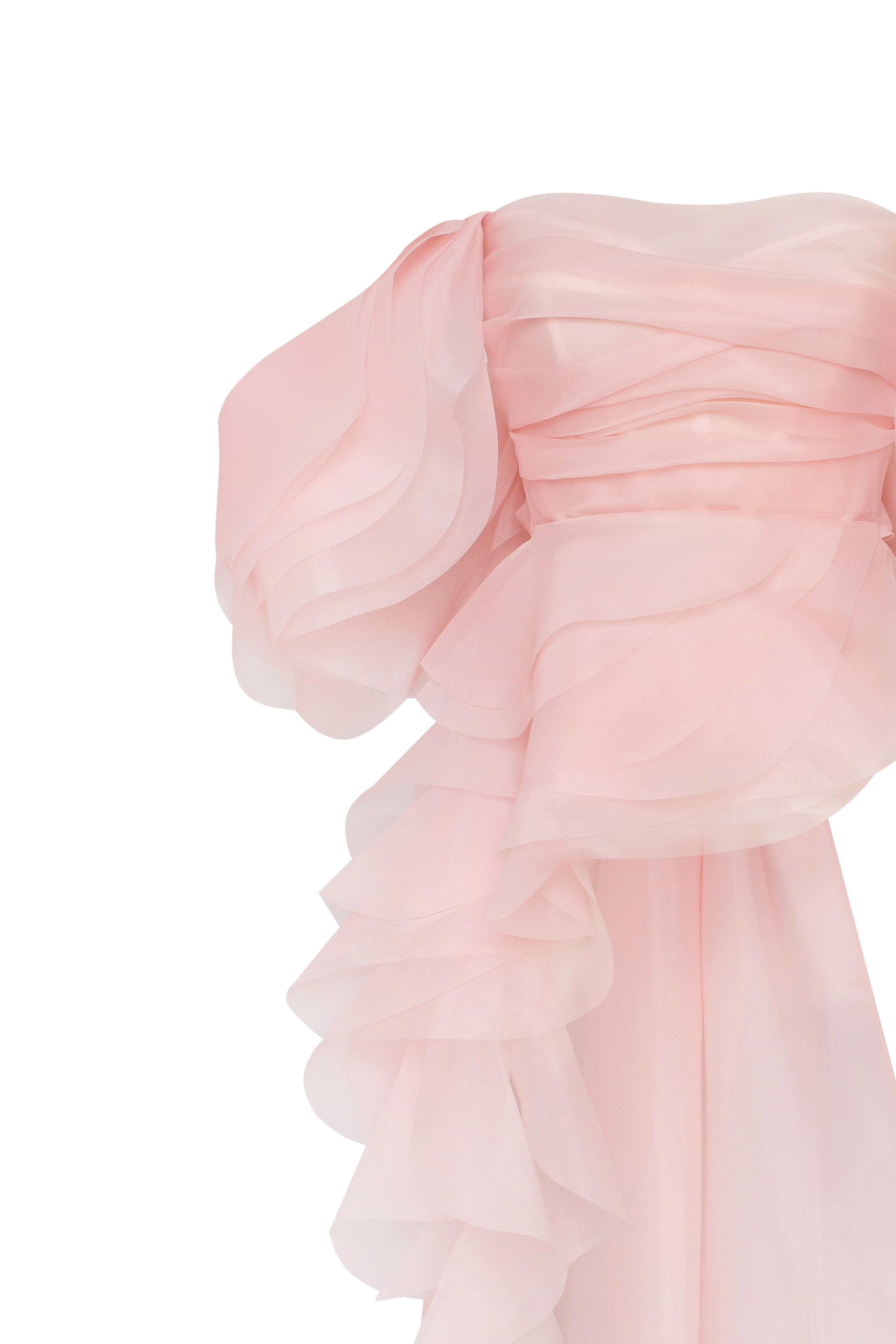 Dreamy off-shoulder blouse with meringue flounces in misty rose, Midnight Walk
