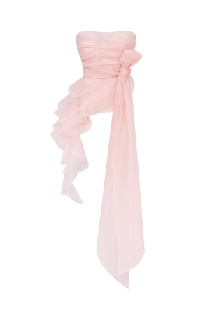 Dreamy off-shoulder blouse with meringue flounces in misty rose, Midnight Walk