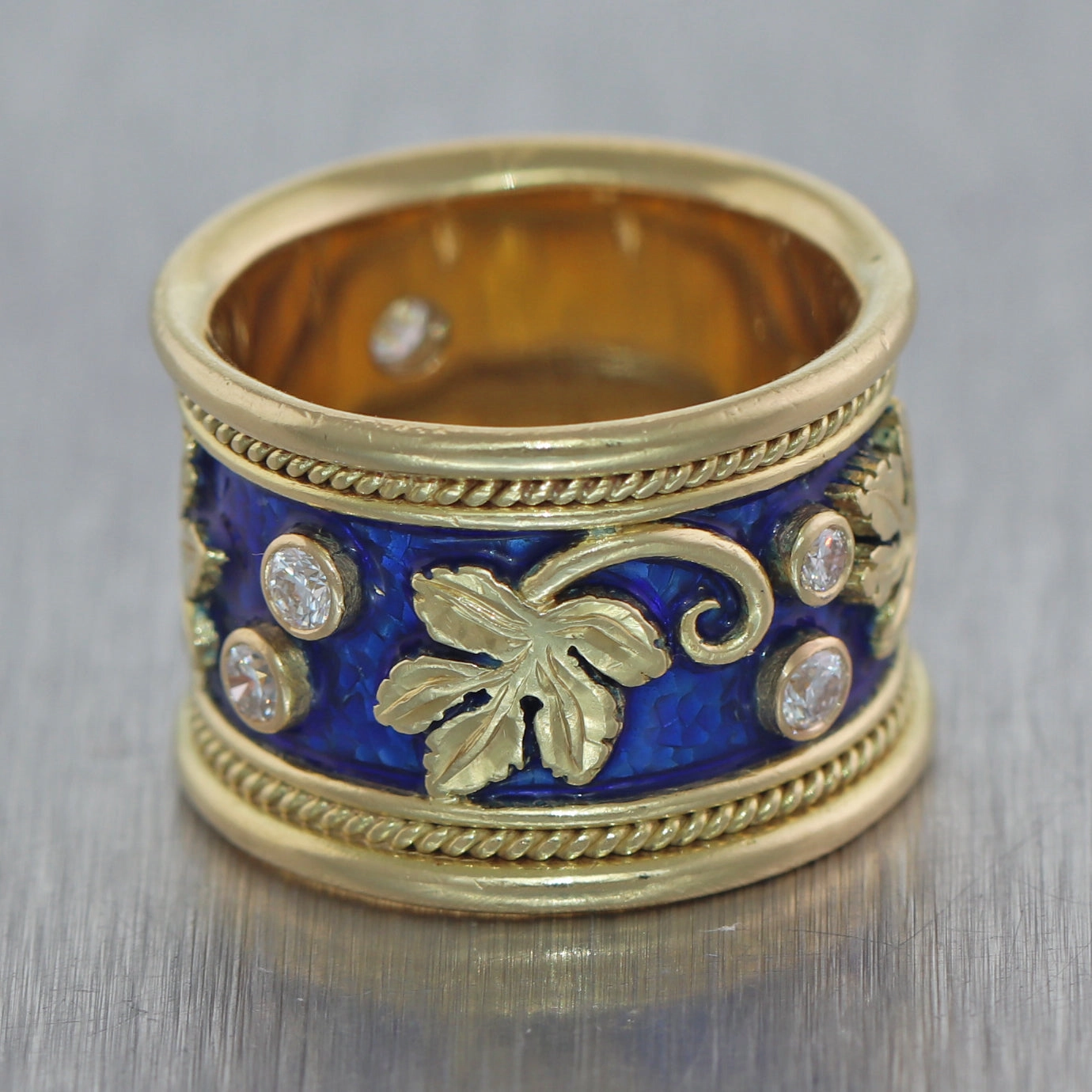 Elizabeth Gage 18k Yellow Gold Templar Collection Diamond Vine Leaf Ring