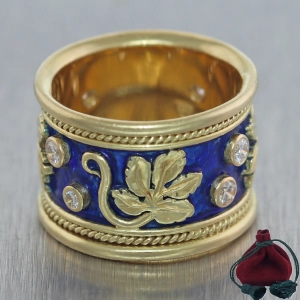 Elizabeth Gage 18k Yellow Gold Templar Collection Diamond Vine Leaf Ring