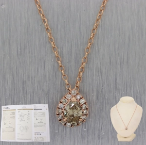 GIA Pear Brilliant Cut 1ct Yellow/I1 Diamond 14k Rose Gold 1.30ctw 26" Necklace