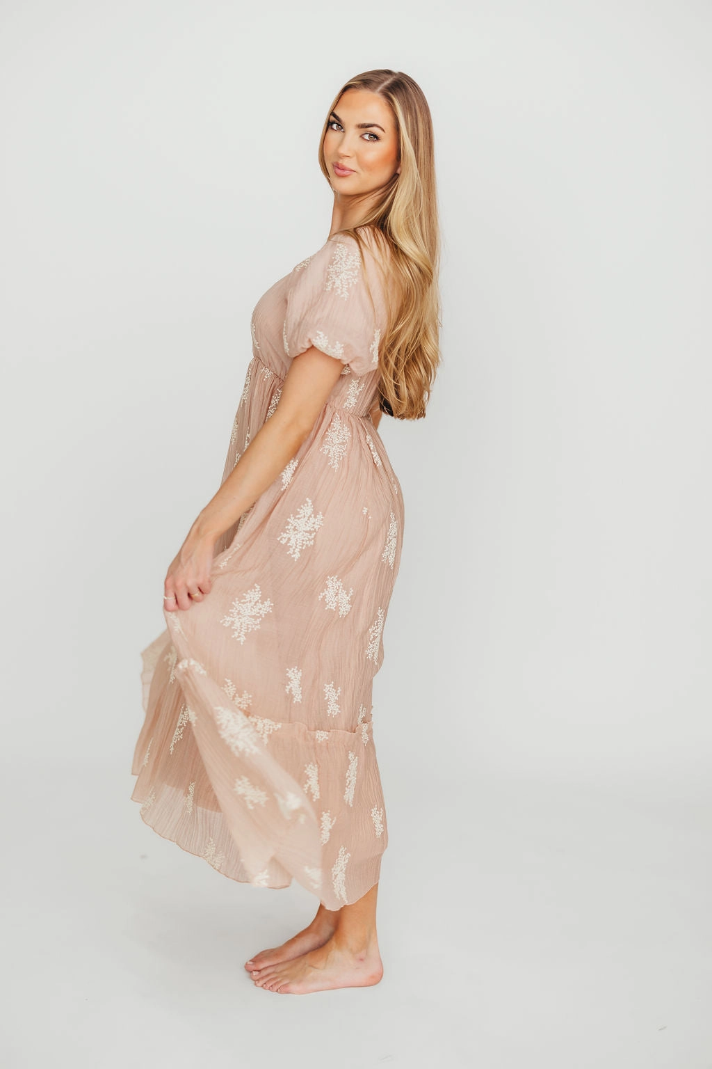 Hallie Embroidered Maxi Dress in Blush - Bump Friendly & Inclusive Sizing (S-3XL)