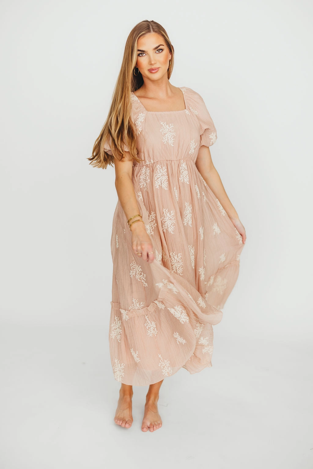 Hallie Embroidered Maxi Dress in Blush - Bump Friendly & Inclusive Sizing (S-3XL)