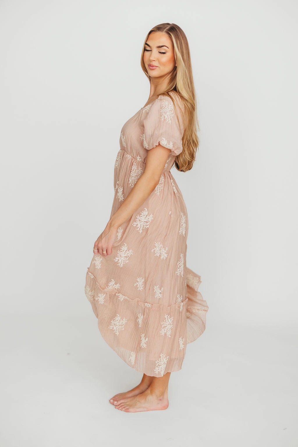 Hallie Embroidered Maxi Dress in Blush - Bump Friendly & Inclusive Sizing (S-3XL)