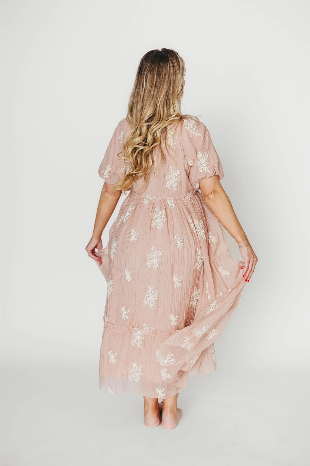 Hallie Embroidered Maxi Dress in Blush - Bump Friendly & Inclusive Sizing (S-3XL)