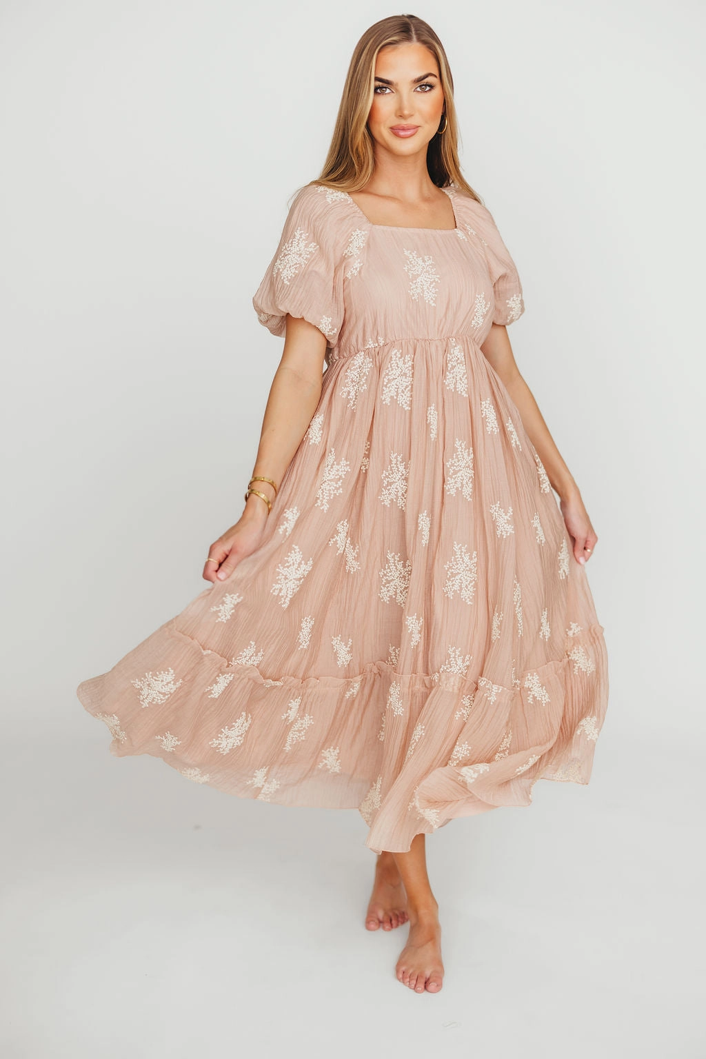 Hallie Embroidered Maxi Dress in Blush - Bump Friendly & Inclusive Sizing (S-3XL)