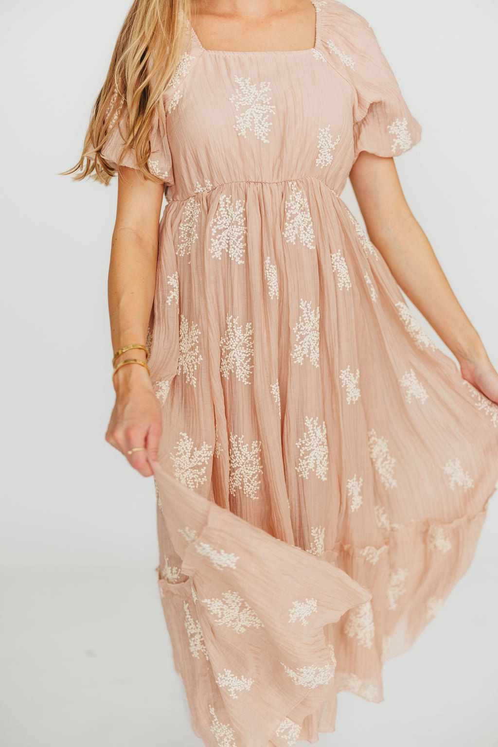 Hallie Embroidered Maxi Dress in Blush - Bump Friendly & Inclusive Sizing (S-3XL)