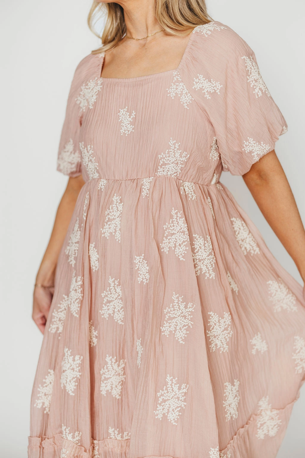Hallie Embroidered Maxi Dress in Blush - Bump Friendly & Inclusive Sizing (S-3XL)