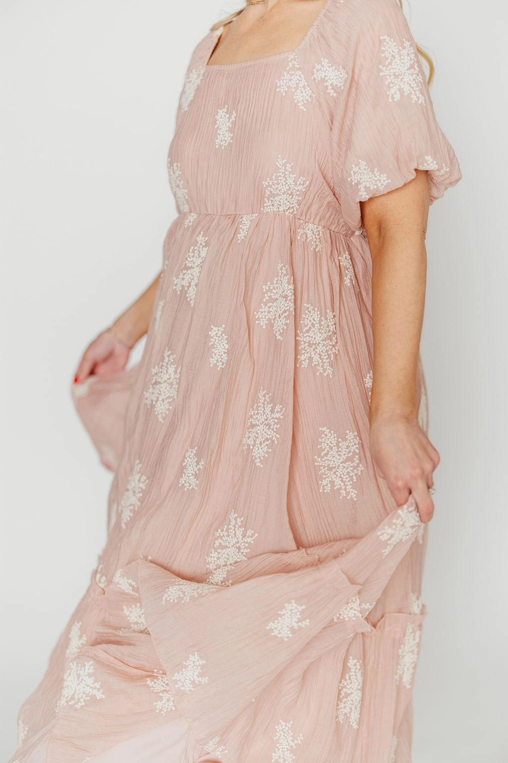 Hallie Embroidered Maxi Dress in Blush - Bump Friendly & Inclusive Sizing (S-3XL)