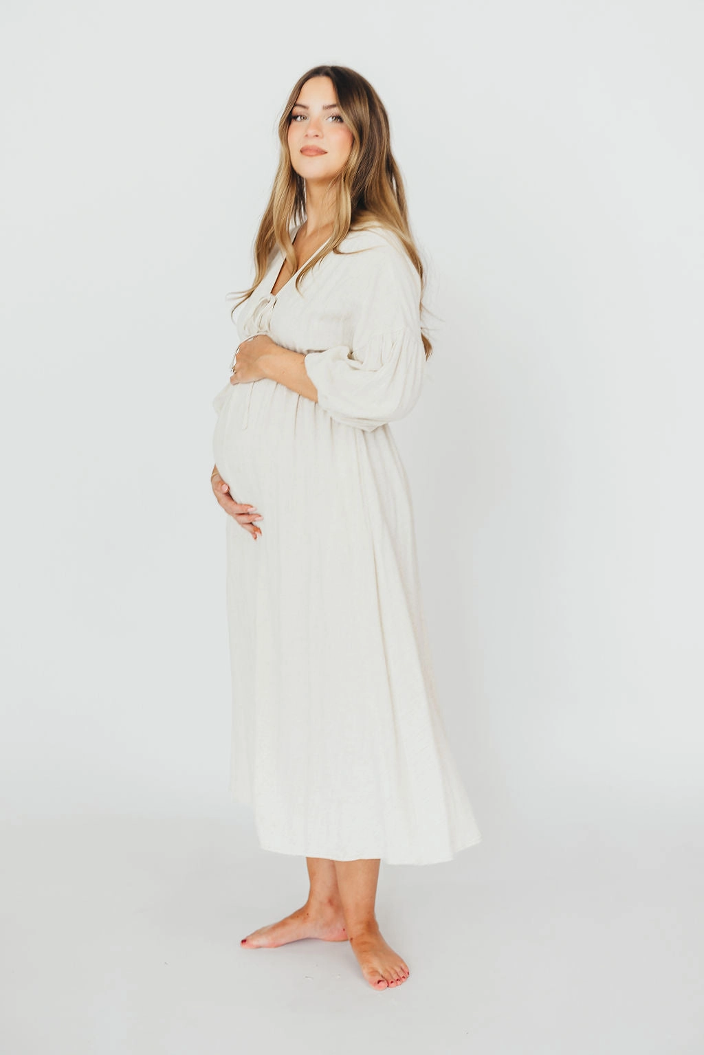 Hunter 100% Cotton Gauze Midi Dress in Soy - Bump Friendly (XS-XL)