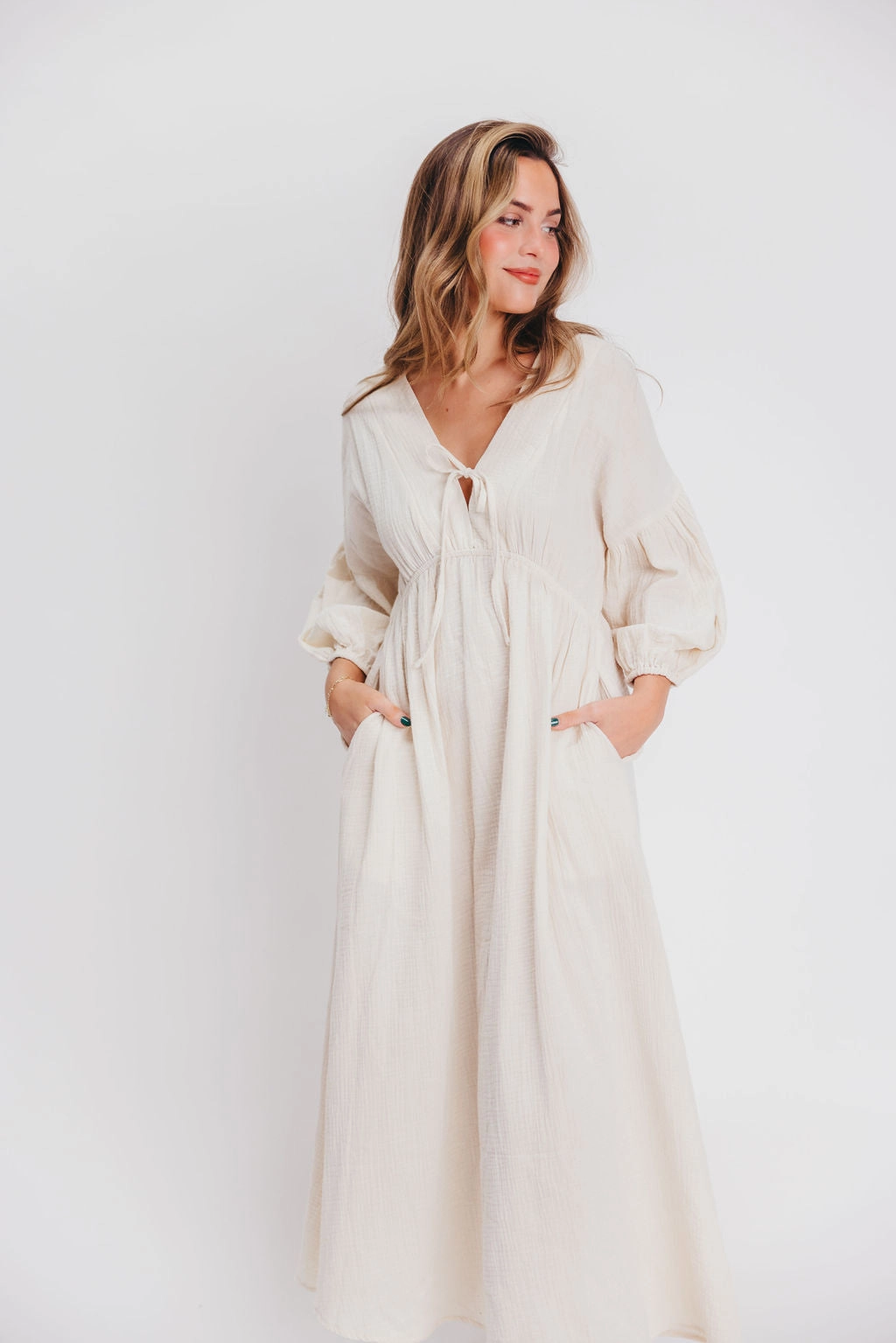 Hunter 100% Cotton Gauze Midi Dress in Soy - Bump Friendly (XS-XL)