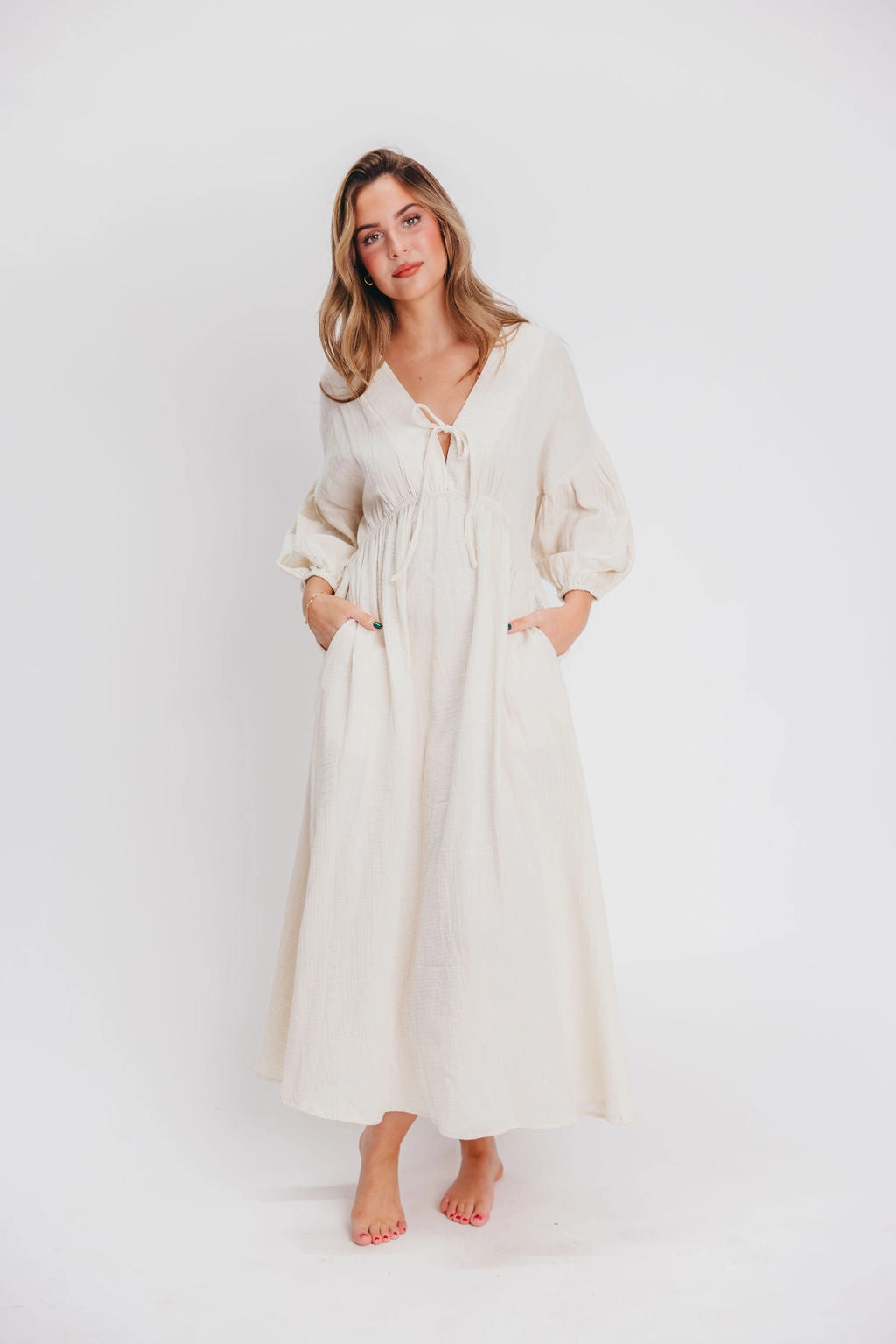 Hunter 100% Cotton Gauze Midi Dress in Soy - Bump Friendly (XS-XL)