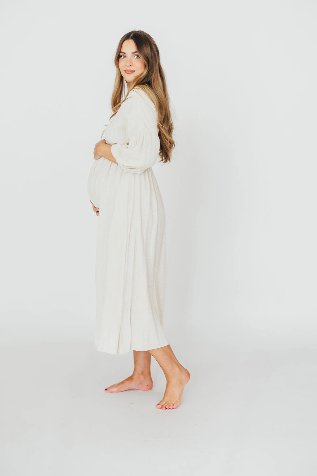 Hunter 100% Cotton Gauze Midi Dress in Soy - Bump Friendly (XS-XL)