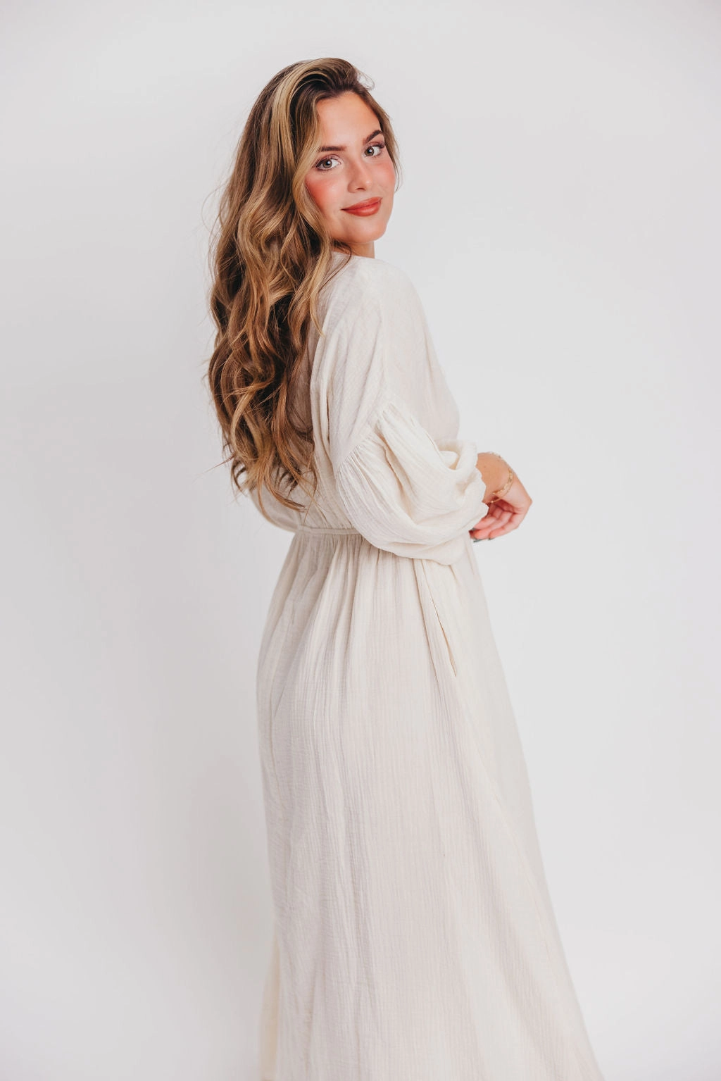 Hunter 100% Cotton Gauze Midi Dress in Soy - Bump Friendly (XS-XL)