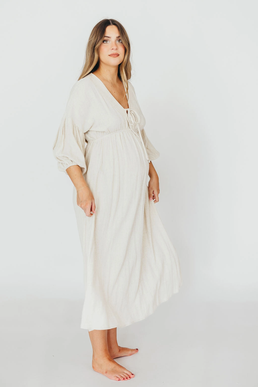 Hunter 100% Cotton Gauze Midi Dress in Soy - Bump Friendly (XS-XL)