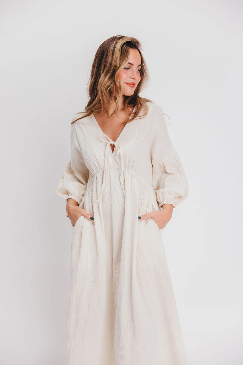 Hunter 100% Cotton Gauze Midi Dress in Soy - Bump Friendly (XS-XL)
