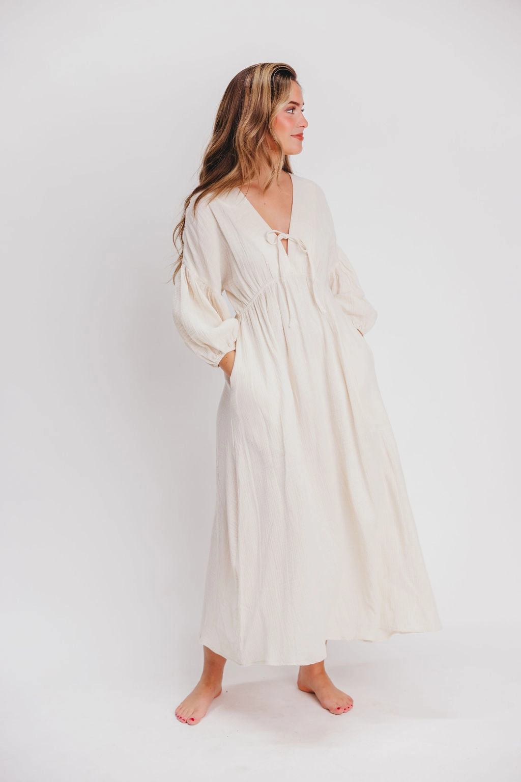 Hunter 100% Cotton Gauze Midi Dress in Soy - Bump Friendly (XS-XL)