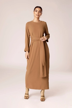 Isabella Tie Waist Maxi Dress - Dusty Peach