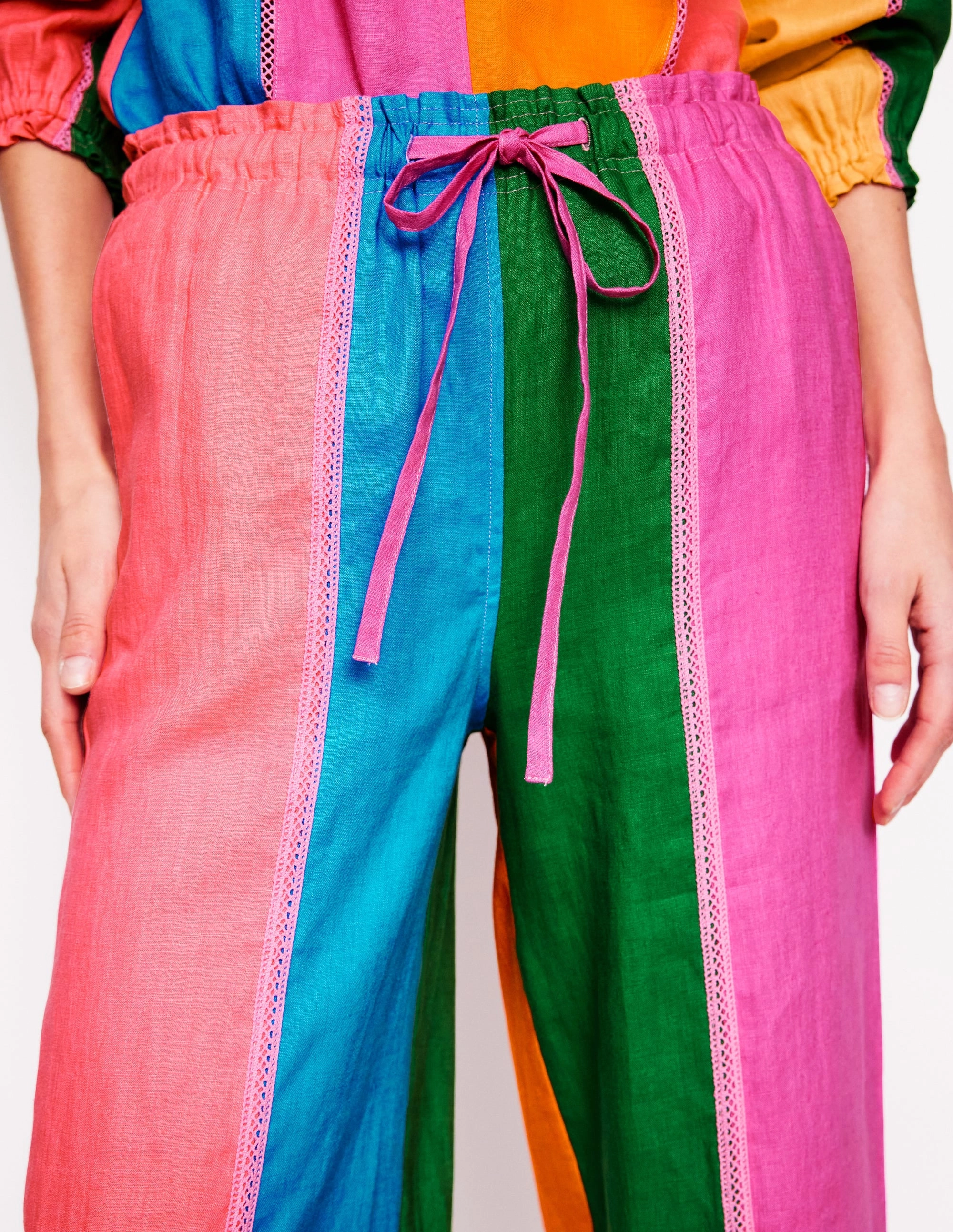 Islington Linen Trousers-Multi Colourblock