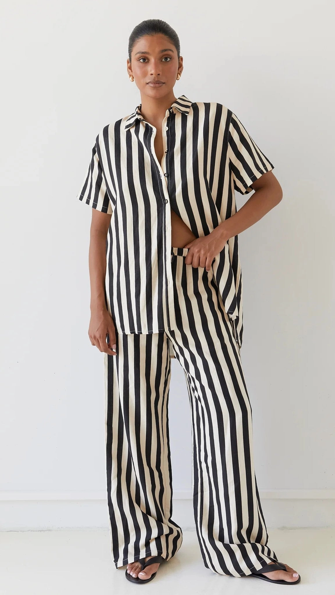 Josie Pants - Black/Beige Stripe