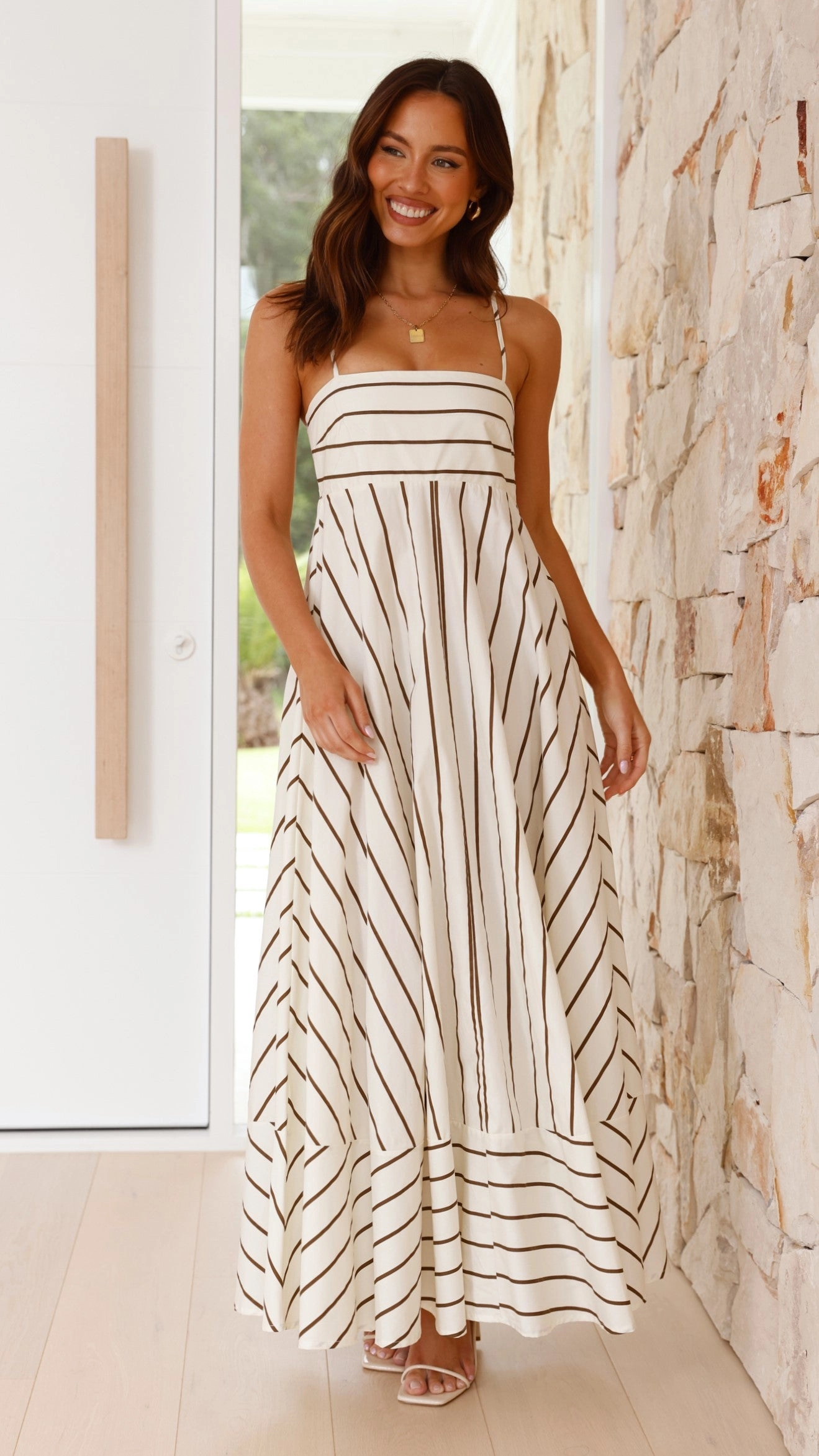 Kaethe Maxi Dress - Beige / Camel Stripe