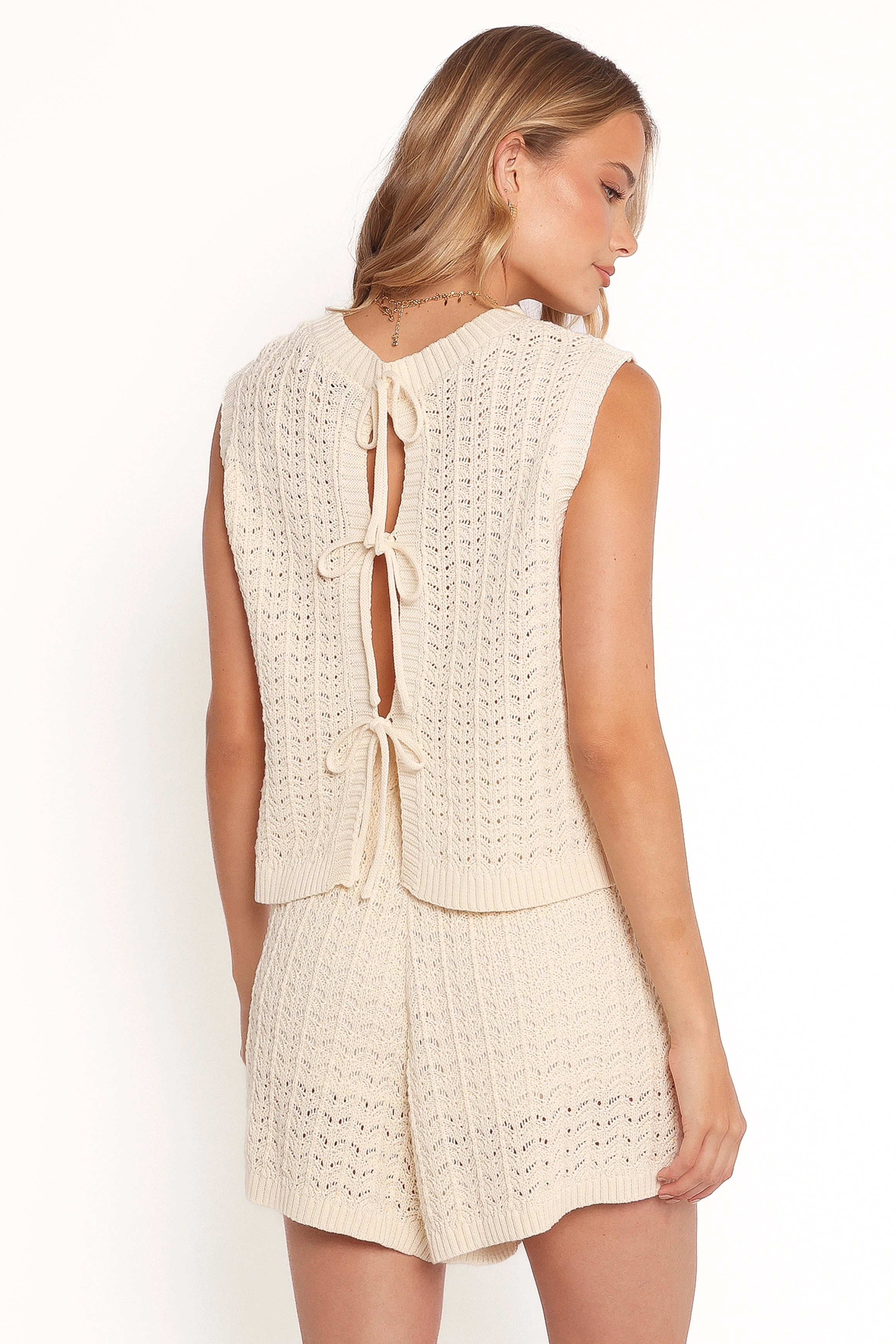 Kaya Tie Back Knit Top - White