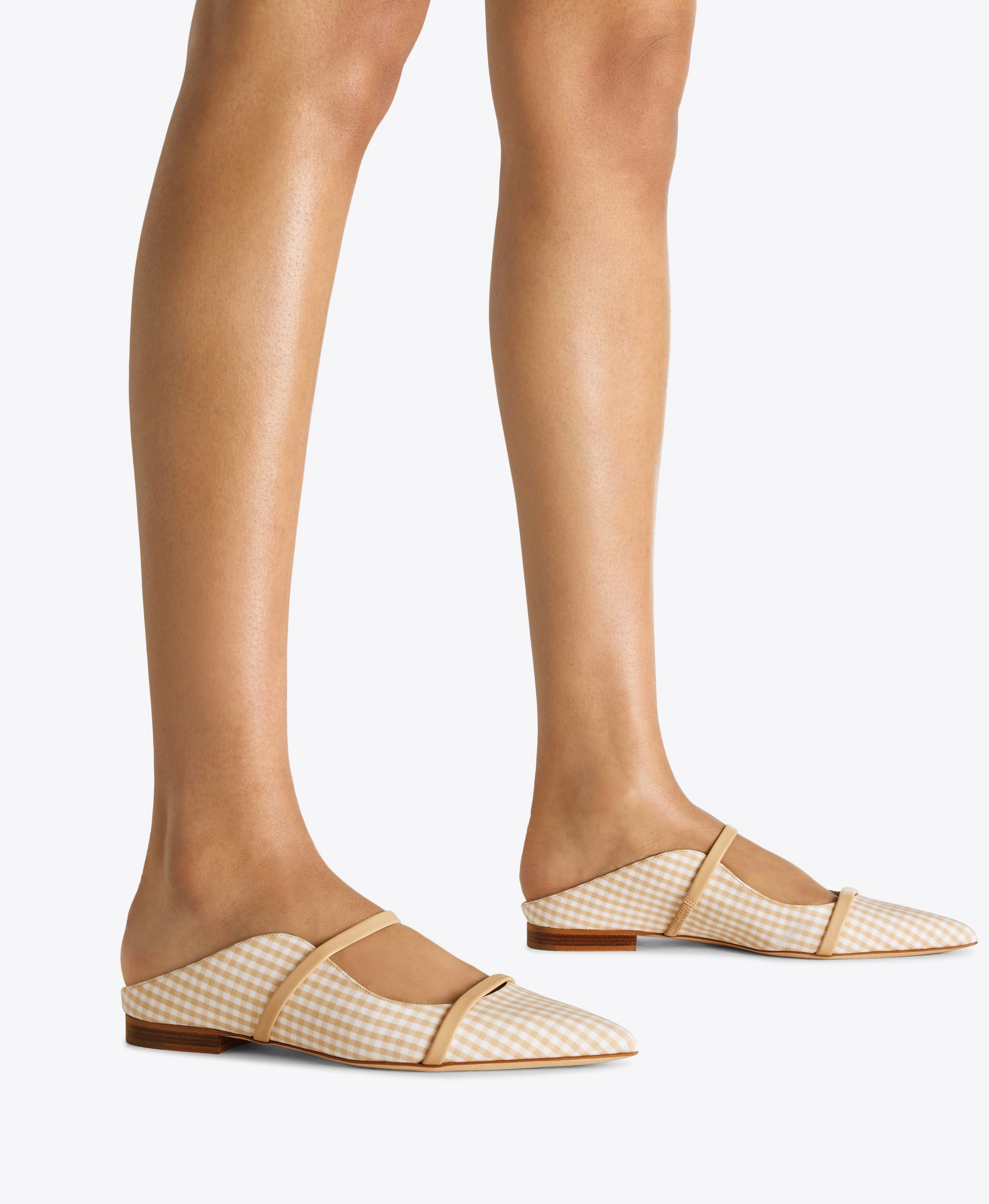 Maureen Beige Gingham Flat Mules