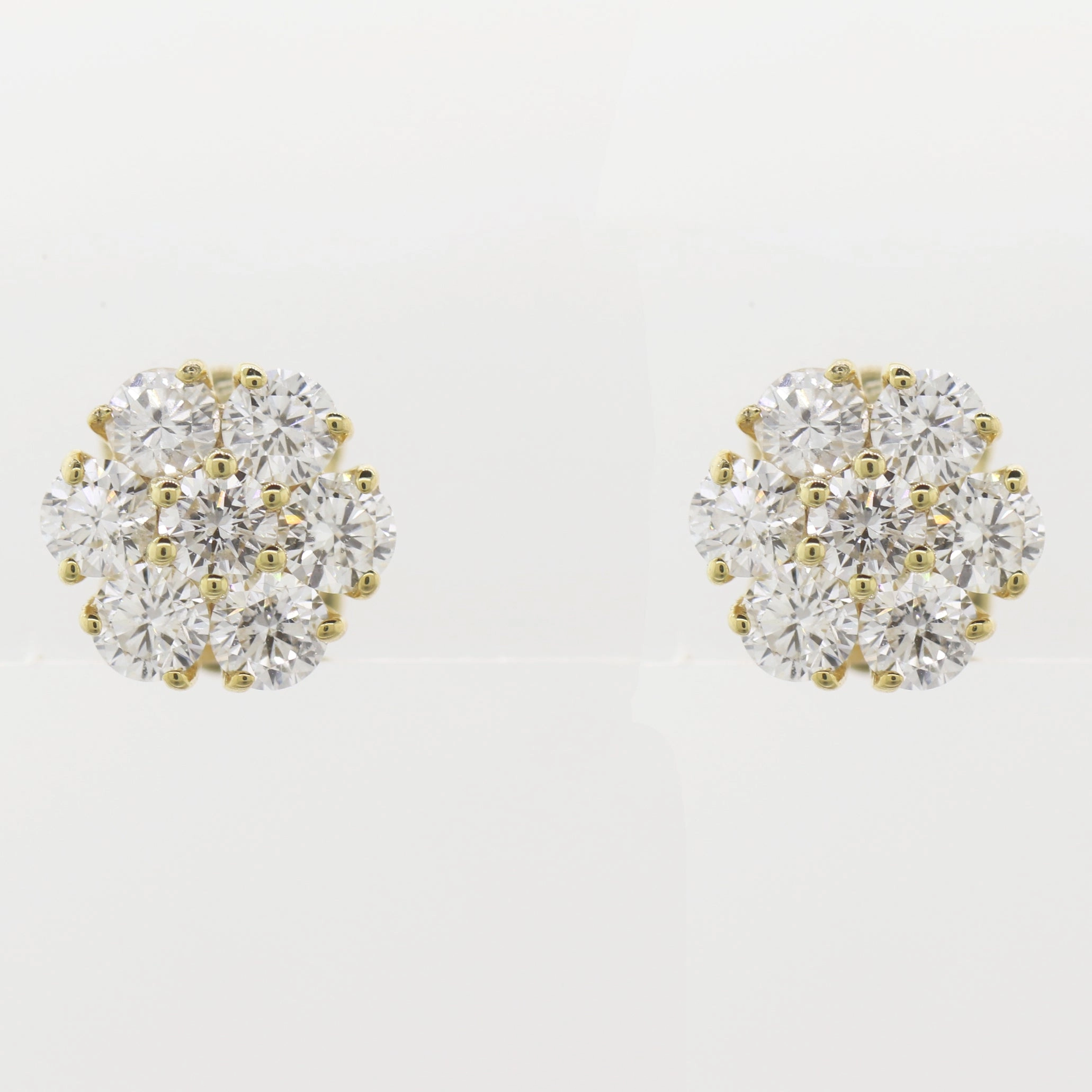 Modern 14k Yellow Gold 1.00ctw Diamond Flower Cluster Earrings