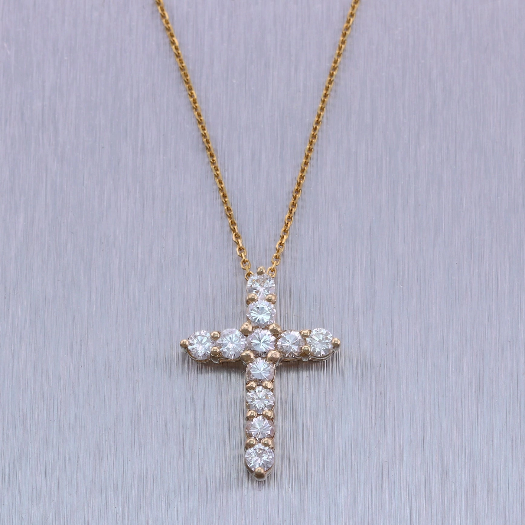 Modern 14k Yellow Gold 1.33ctw Diamond Cross 20" Necklace