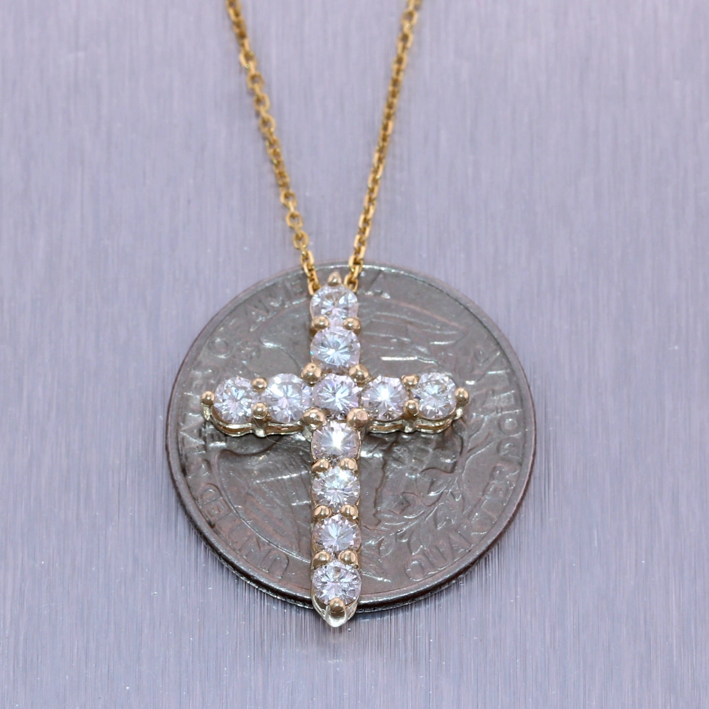 Modern 14k Yellow Gold 1.33ctw Diamond Cross 20" Necklace