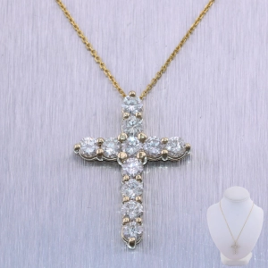 Modern 14k Yellow Gold 3.12ctw Diamond Cross 20" Necklace