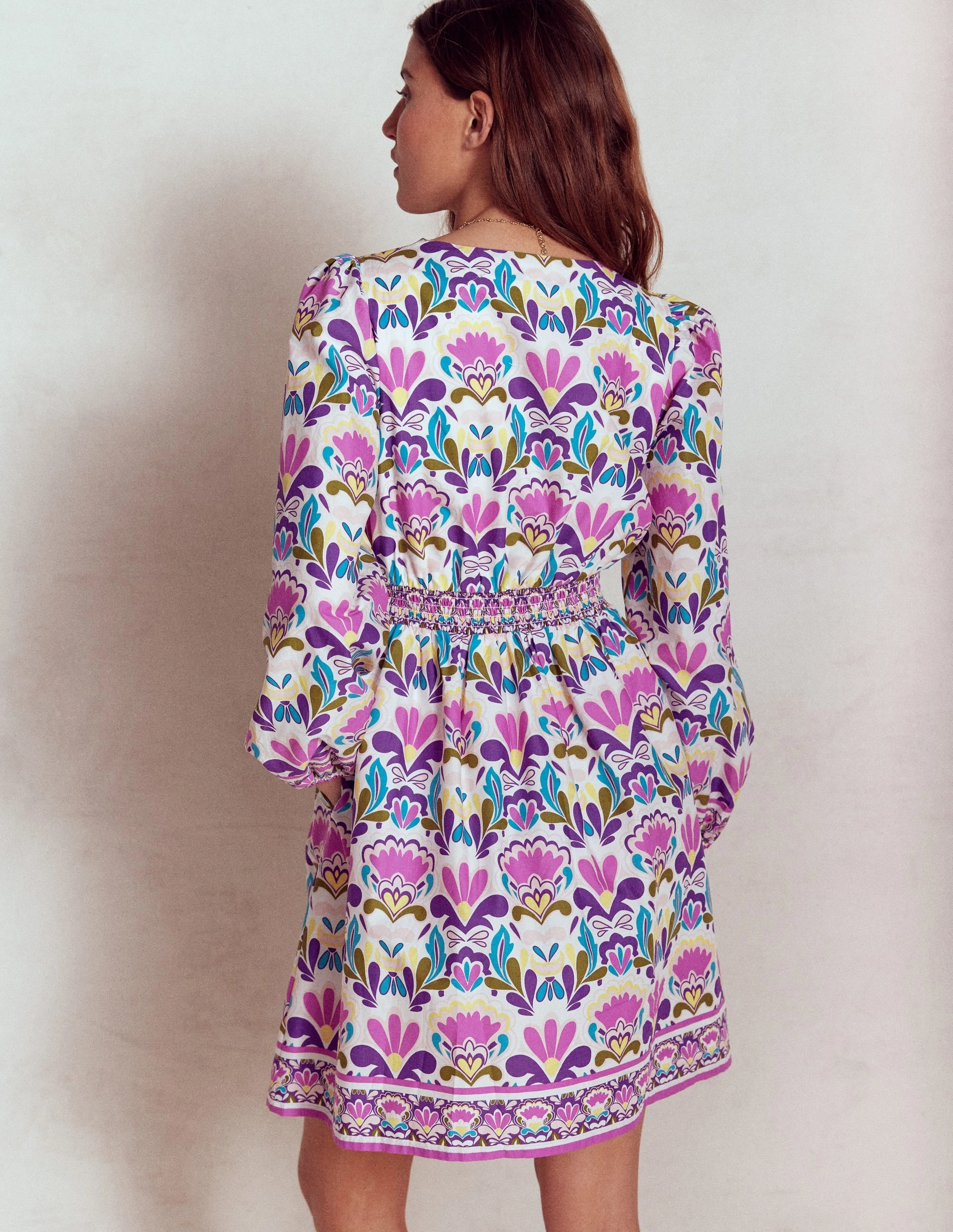 Mya Cotton Short Dress-Royal Purple. Fiesta Stamp
