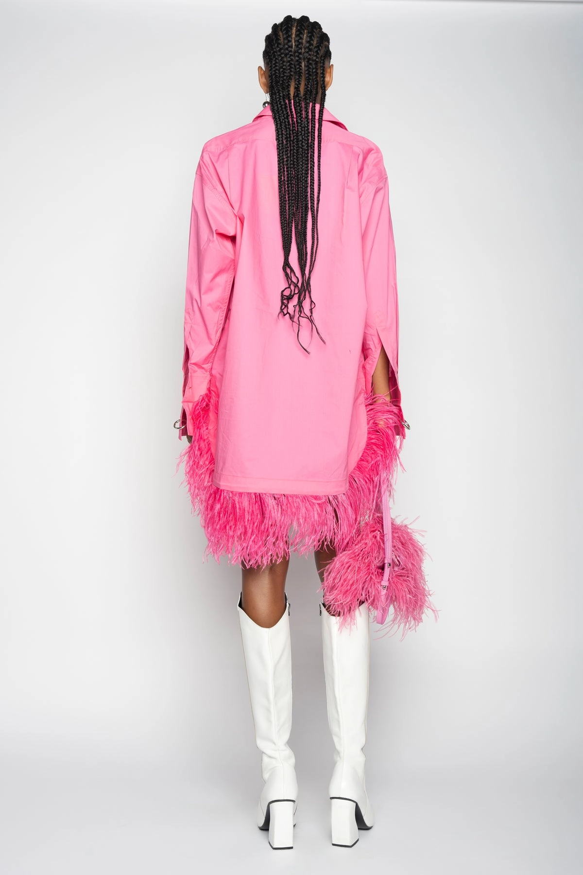 PINK FEATHER SHIRT DRESS