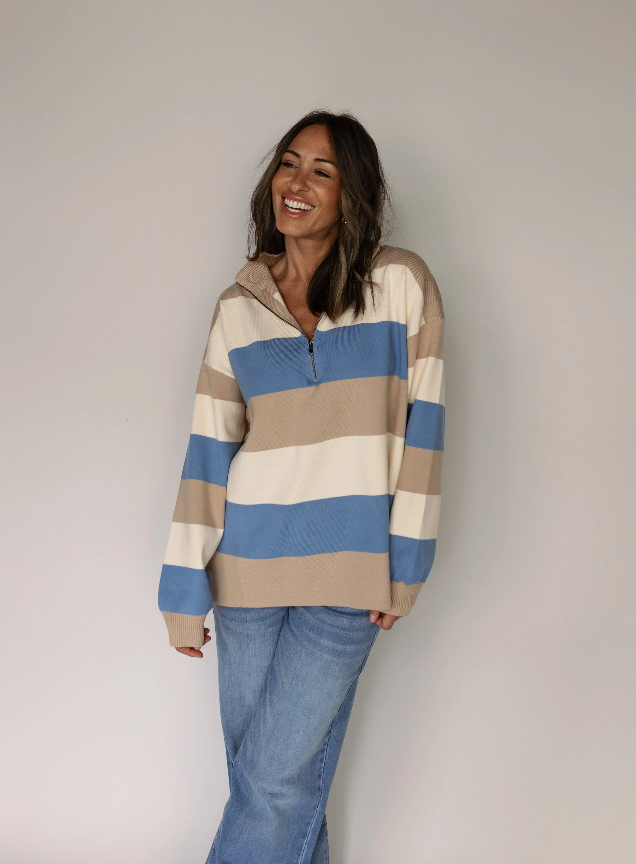 Sabrina Striped Half Zip Sweater - Final Sale