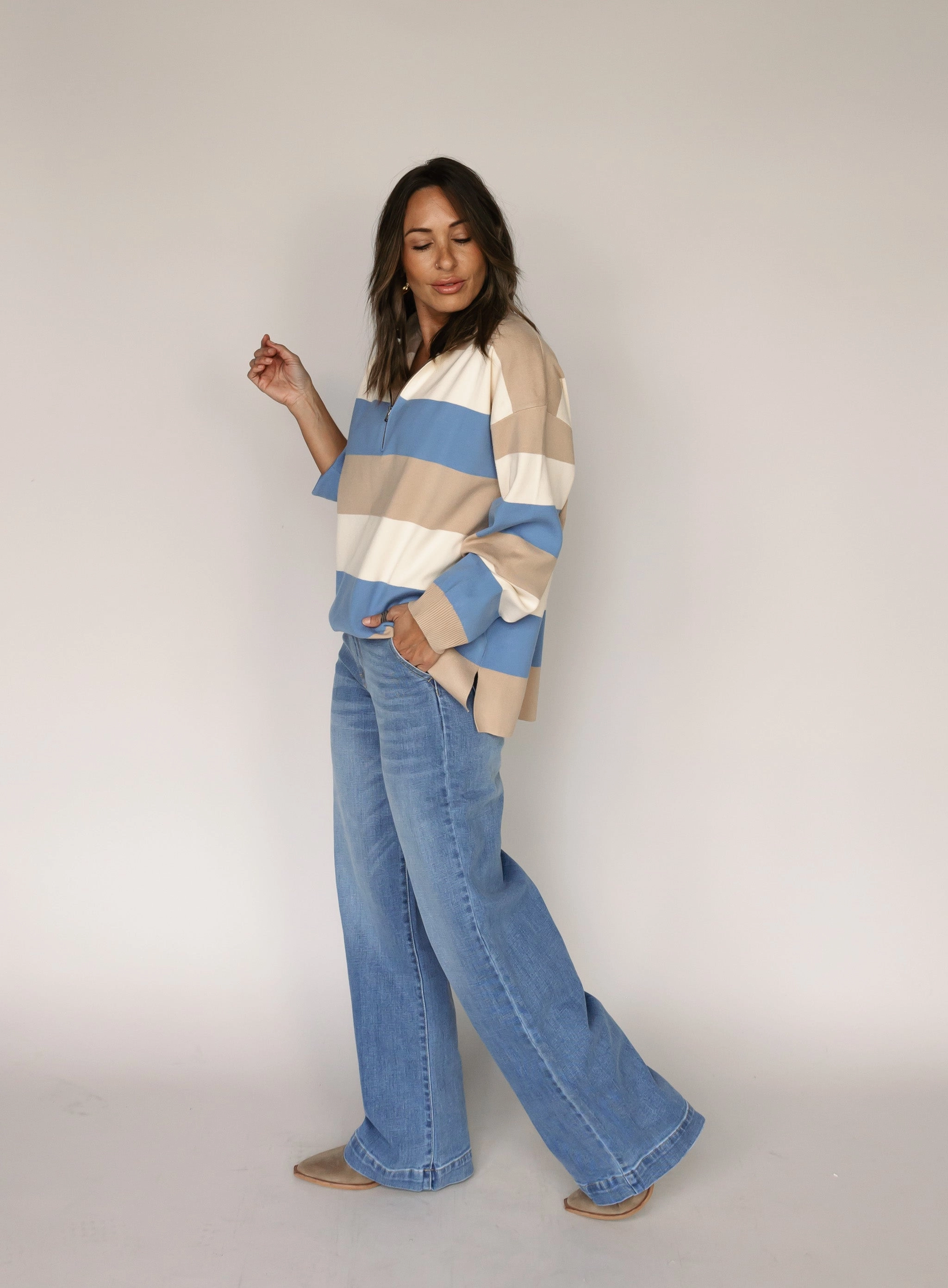Sabrina Striped Half Zip Sweater - Final Sale