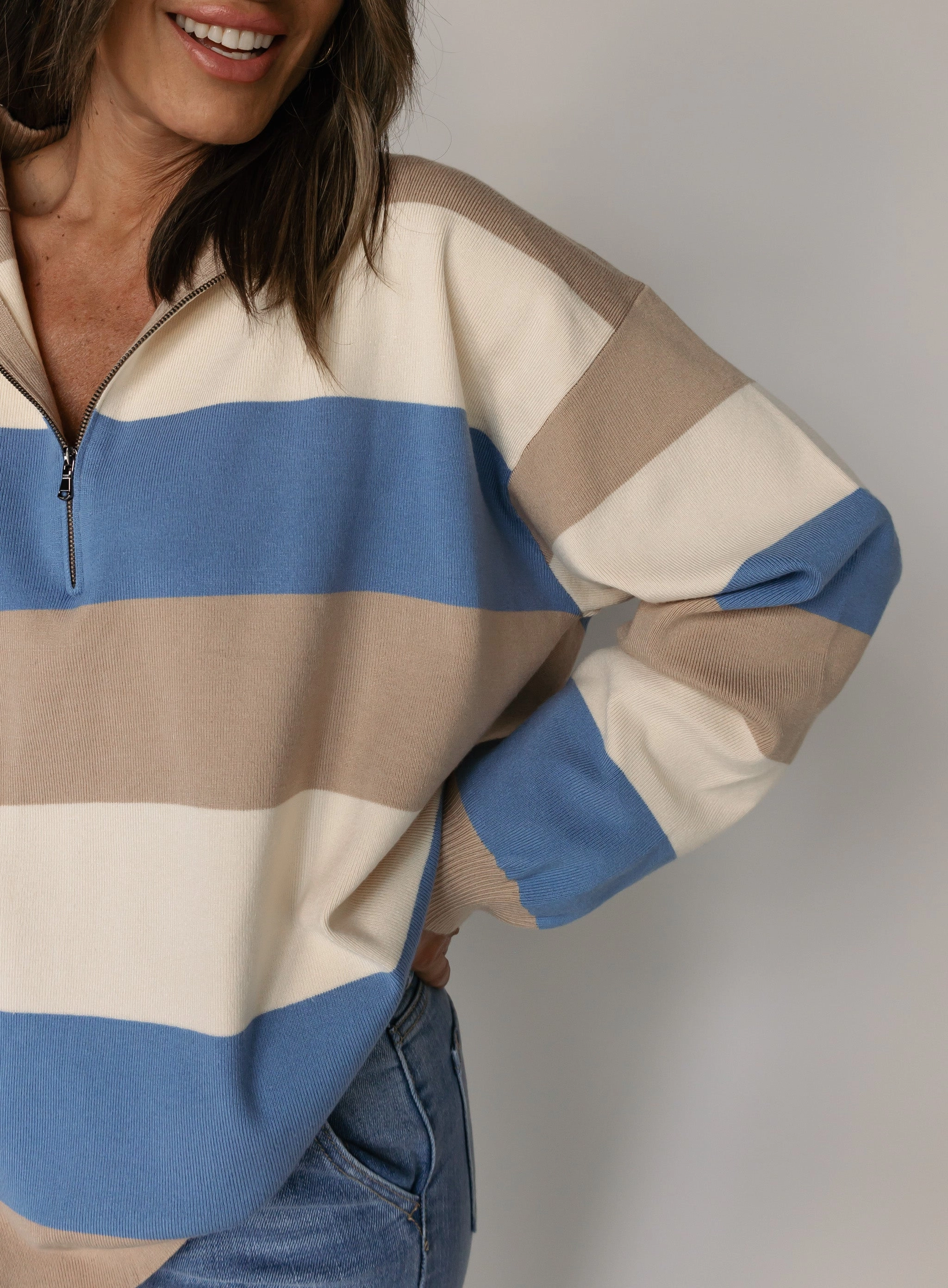 Sabrina Striped Half Zip Sweater - Final Sale