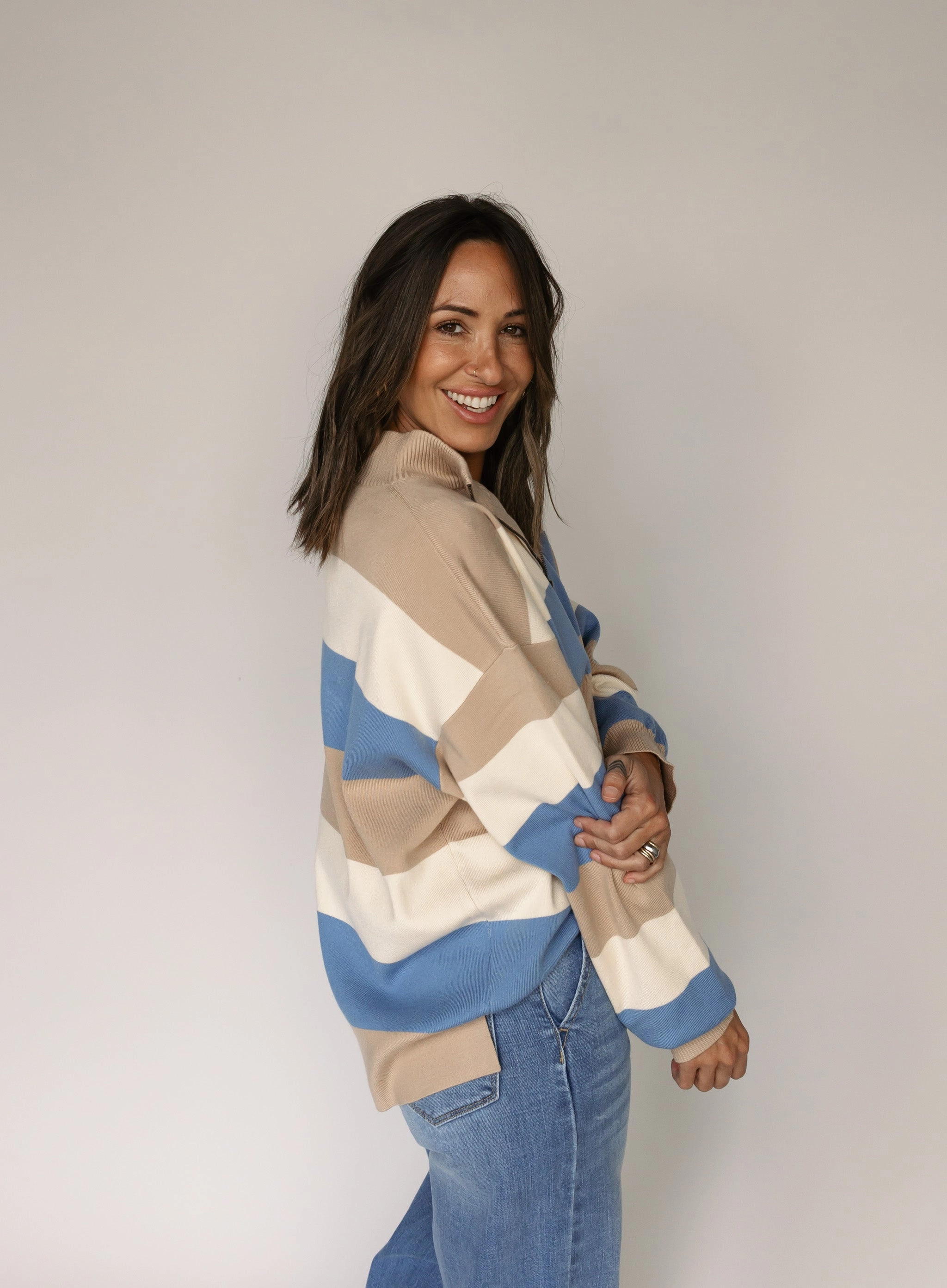 Sabrina Striped Half Zip Sweater - Final Sale
